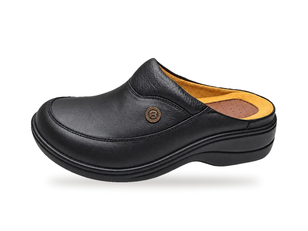 Sabot cuir à élastique Noir, profil