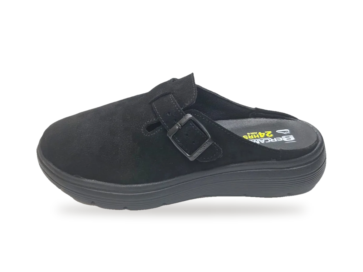 Sabot daim à boucle F502 Plus Noir daim, profil