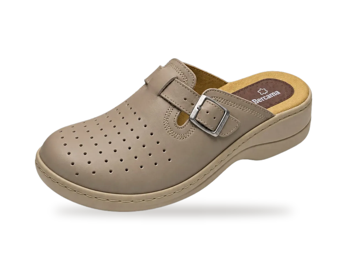 Sabot médical cuir perforé à boucle 5002 Beige, profil