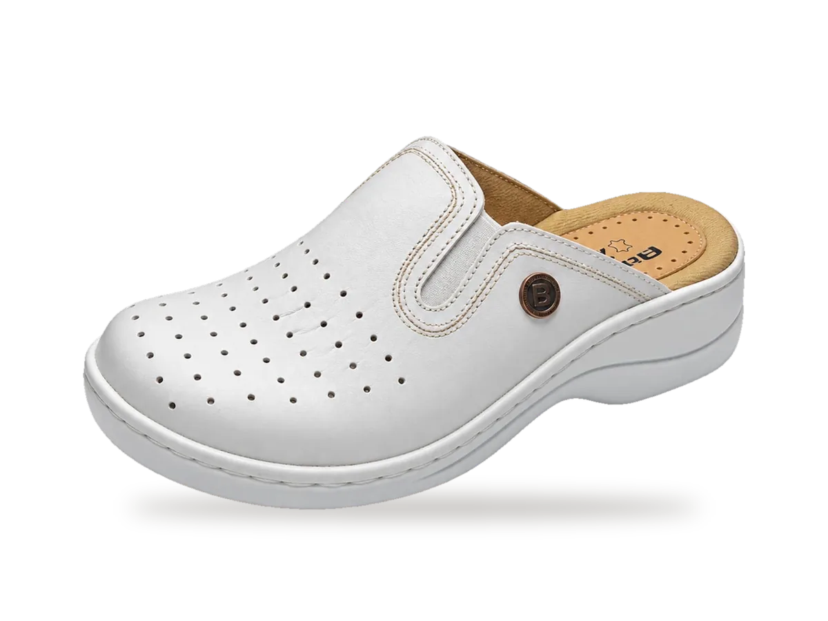 Sabot médical cuir perforé Blanc, profil