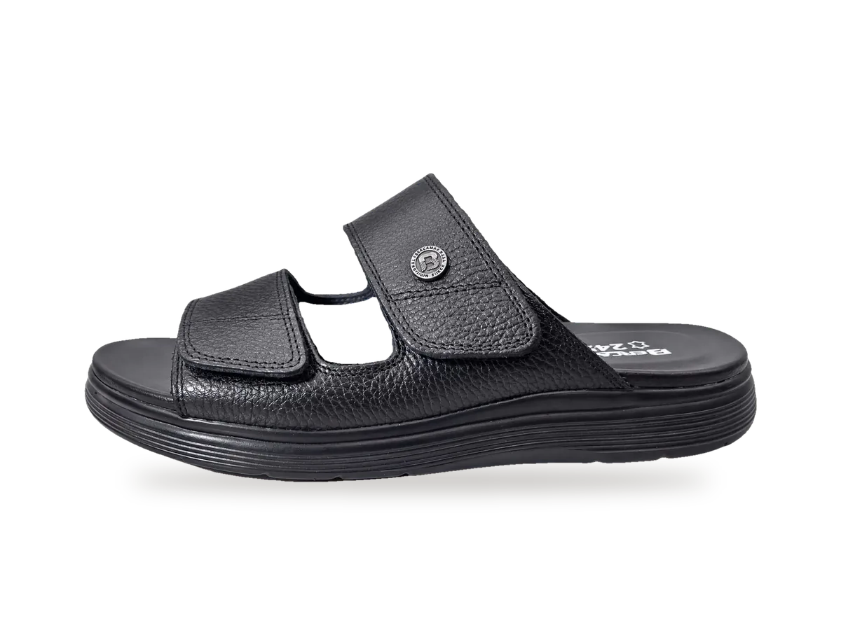 Sandale compensée cuir homme Noir, profil