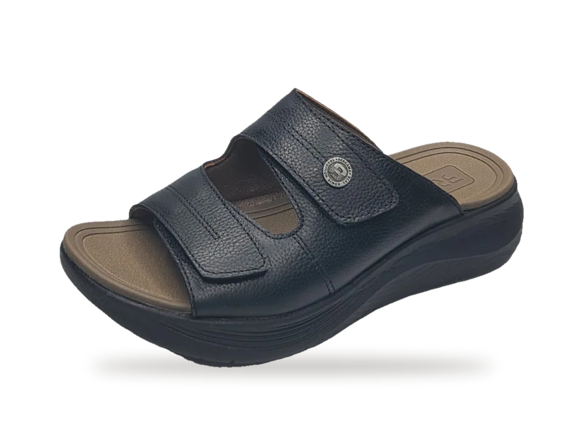 Sandale compensée cuir femme Noir, profil